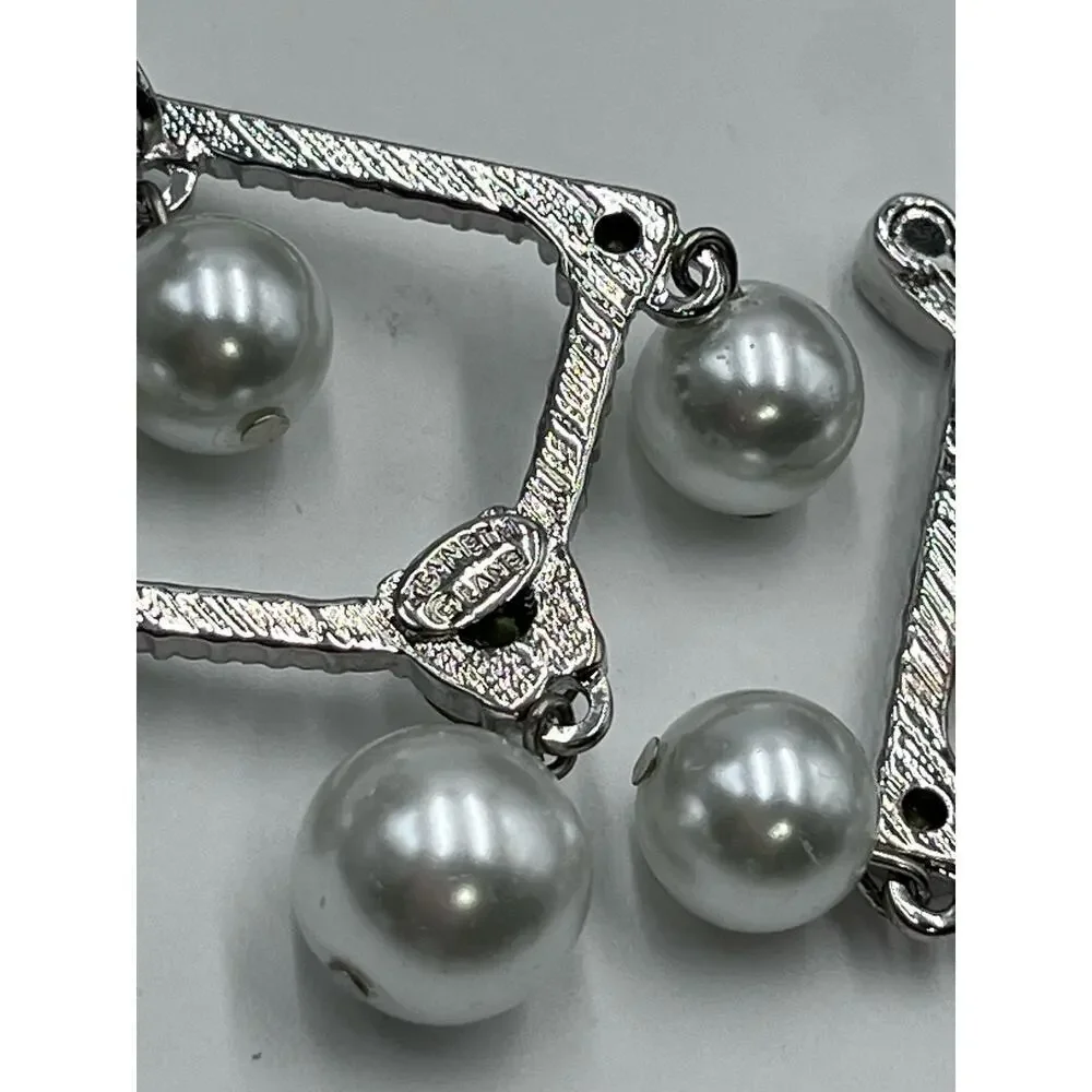 Kenneth‎ Jay Lane White Pearl Crystal Silver Tone Chandelier Clip Earrings New - Picture 9 of 14